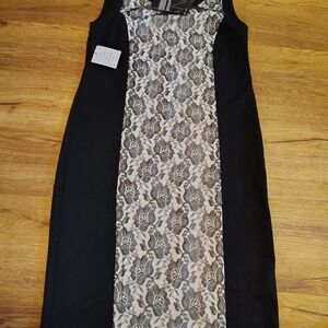 IMAN Black and Cream Floral Midi Dress